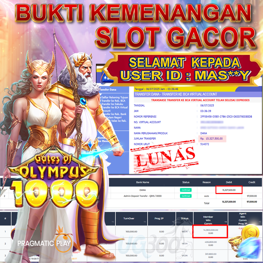 UG300 GATES OF OLYMPUS 1000 JACKPOT Rp.15,327,500- DI BAYAR TUNTAS